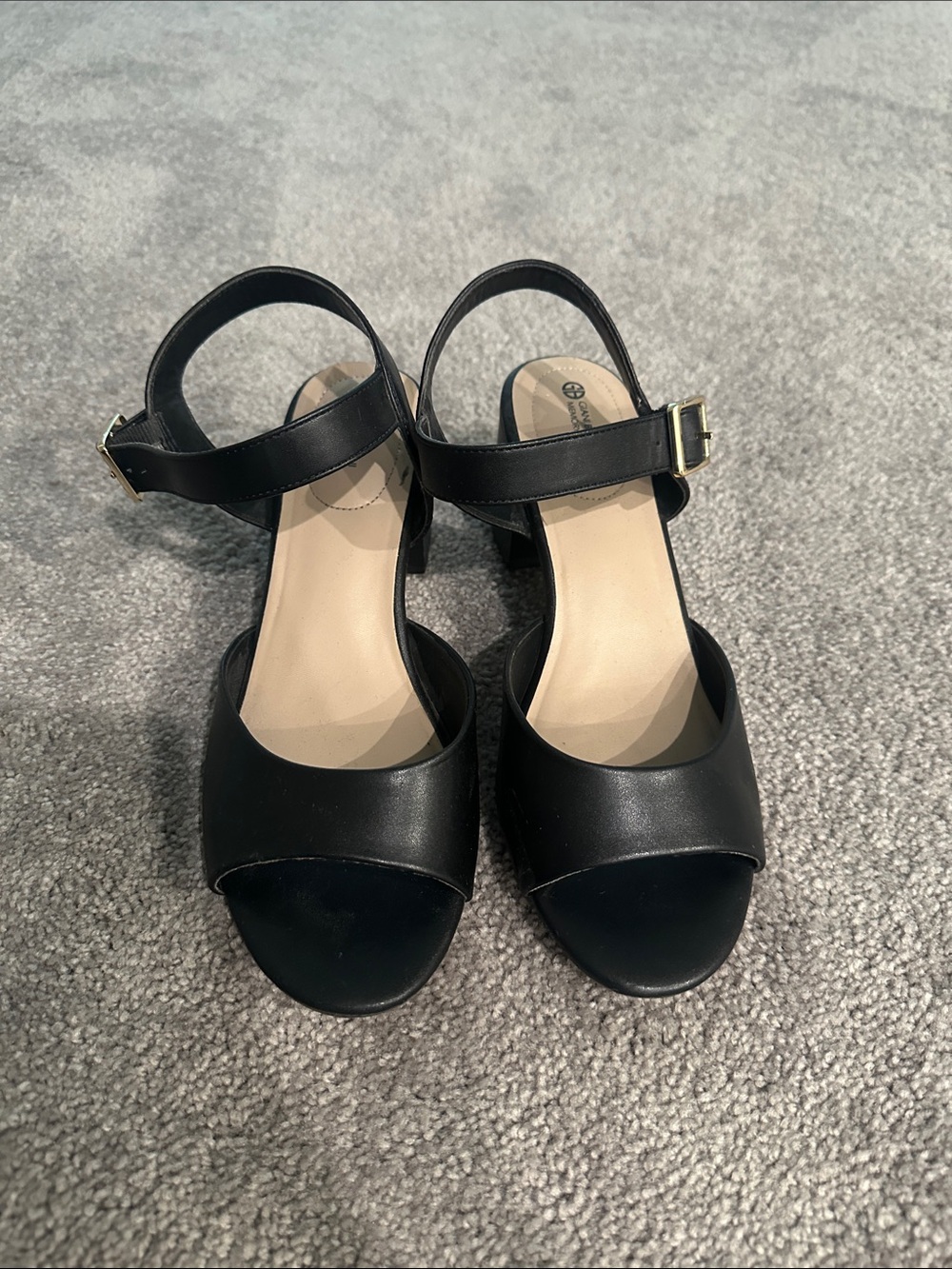 Giani Bernini Black Open-Toe Ankle-Strap Sandals with Gold Buckle